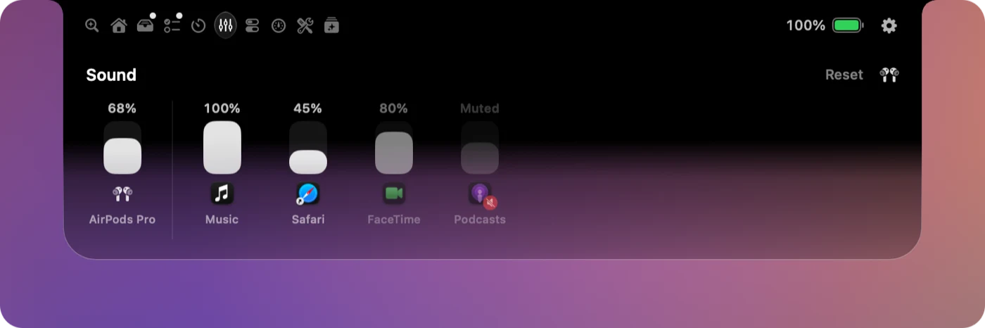 Per-app volume faders