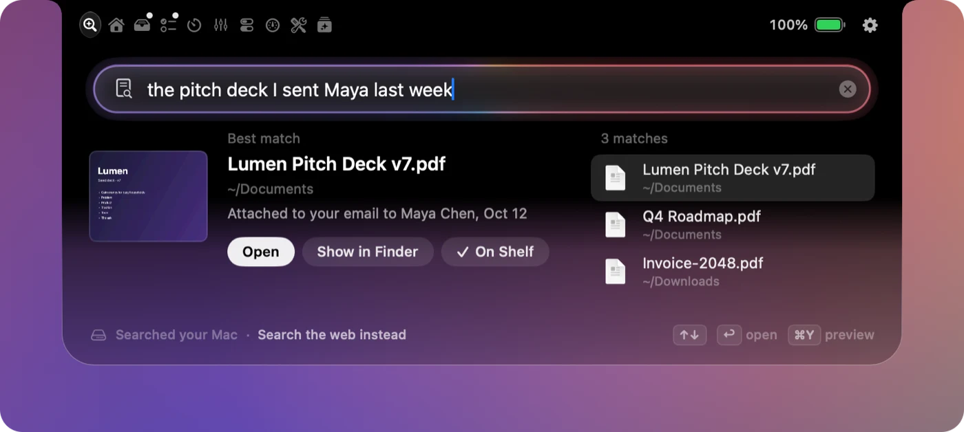 Search finding a pitch deck from a vague description